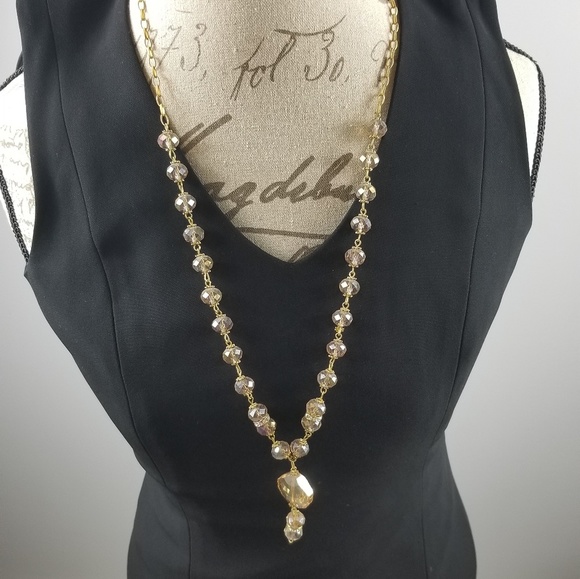 Jewelry - Brown gold beaded chain drop necklace